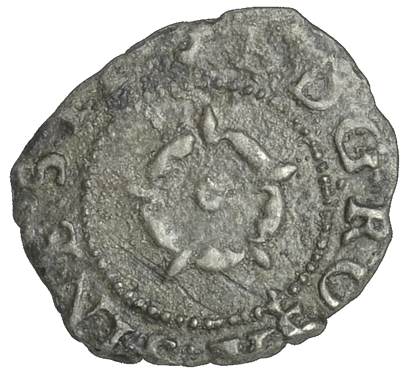 Edward 6 Farthing Third Period Very Base Issue Farthing obverse Die 2.1 enlarged