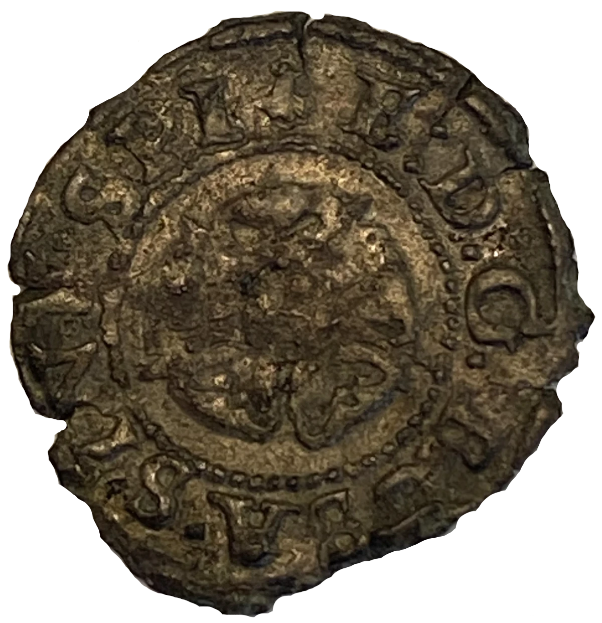 Edward 6 Farthing Third Period Very Base Issue Farthing obverse Die 2.7 enlarged